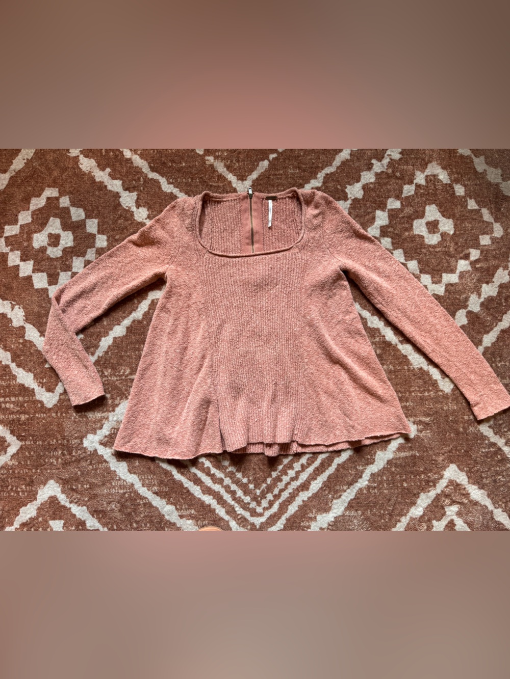 Free people boucle textured baby doll scoop square neck ribbed sweater xs